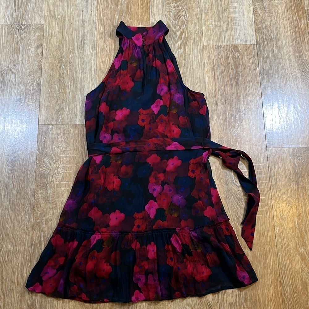 PAIGE Cayman Dress Women's Sz Small Black Multi Waterlily Mini Floral EUC Silk - Picture 4 of 15